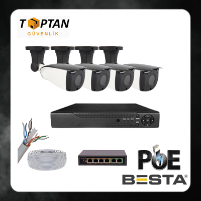 5 MP 1440P 4 DIŞ MEKAN KAMERALI IP POE Güvenlik Seti KD-2744