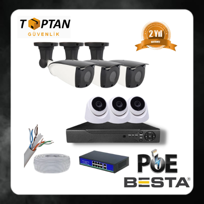 5 MP 3 İÇ MEKAN 3 DIŞ MEKAN KAMERALI IP POE GÜVENLİK SETİ KD-1750