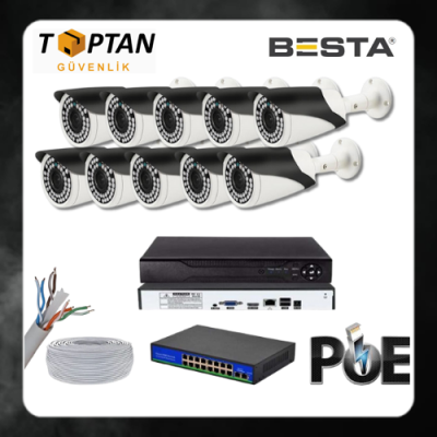 Besta 5 MP 1440P 10 Kameralı IP POE Güvenlik Seti KD-2540