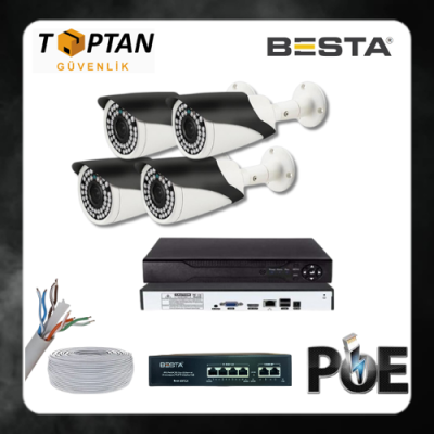 Besta 5 MP 1440P 4 Kameralı IP POE Güvenlik Seti KD-2544