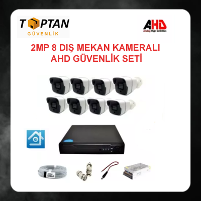 2MP 1080P 8 Dış Mekan Kameralı Ahd Güvenlik Seti ARNA-7148