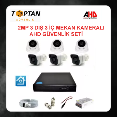 2MP 1080P 3 Dış Mekan 3 İç Mekan Kameralı Ahd Güvenlik Seti ARNA-7233