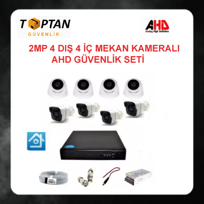 2MP 1080P 4 Dış Mekan 4 İç Mekan Kameralı Ahd Güvenlik Seti ARNA-7248