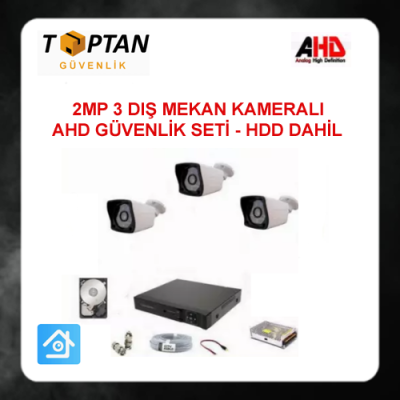 2 MP 1080P 3 KAMERALI AHD GÜVENLİK SETİ 320 GB HARDDİSK DAHİL ARNA-7323