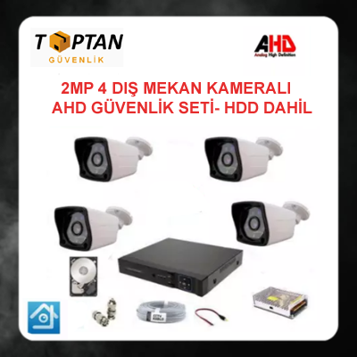 2 MP 1080P 4 KAMERALI AHD GÜVENLİK SETİ HARDDİSK DAHİL Su geçirmez Gece görüşlü ARNA-7324