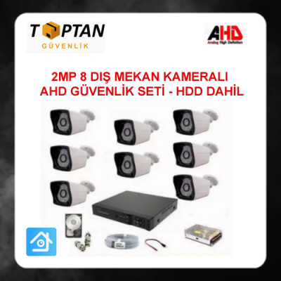 2MP 1080P 8 KAMERALI AHD GÜVENLİK SETİ 500 GB HARDDİSK DAHİL ARNA-7328