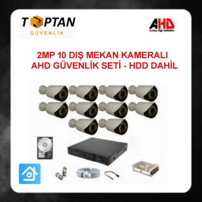 2MP 1080P 10 Kameralı Ahd Güvenlik Seti 1 TB Harddisk Dahil ARNA-7410