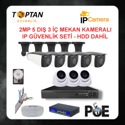 5 Dış Mekan 3 İç Mekan Sesli Dome Kameralı 2 TB HDD DAHİL Ip POE Güvenlik Kamerası Sistemi ARNA-8368