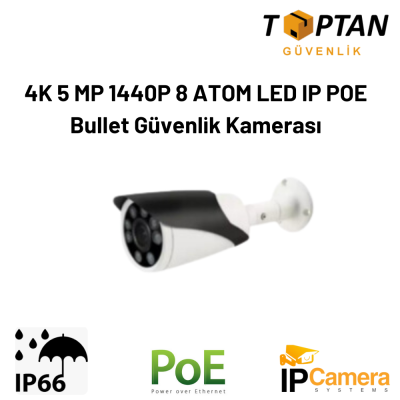 Besta 4K 5 MP 1440P 8 ATOM LED IP POE Bullet Güvenlik Kamerası BT-5615