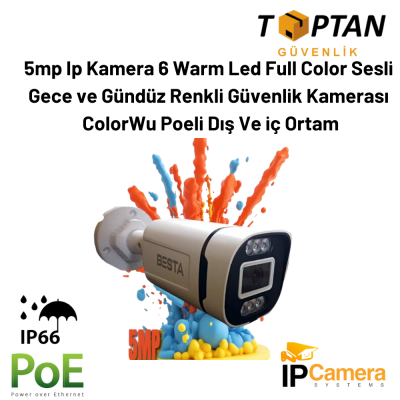 5mp Ip Kamera 6 Warm Led Full Color Sesli Gece ve Gündüz  Renkli Güvenlik Kamerası ColorWu Poeli Dış Ve iç Ortam