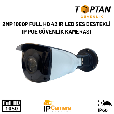 2MP 1080P FULL HD 42 IR LED SES DESTEKLİ IP POE GÜVENLİK KAMERASI BT-5271