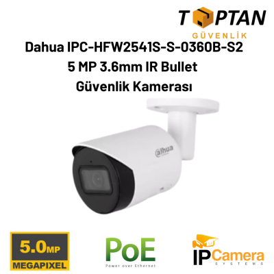 Dahua IPC-HFW2541S-S-0360B-S2 5 MP 3.6mm  IR Bullet Güvenlik Kamerası