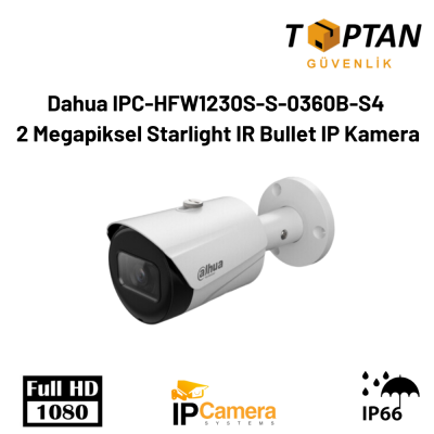 Dahua IPC-HFW1230S-S-0360B-S4  2 Megapiksel Starlight IR Bullet IP Kamera