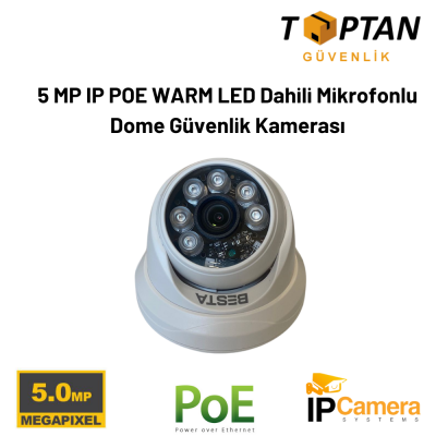 5 MP IP POE WARM LED Dahili Mikrofonlu Dome Güvenlik Kamerası KD-5250W