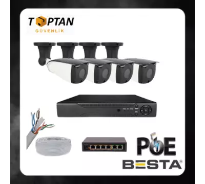 5 MP 1440P 4 DIŞ MEKAN KAMERALI IP POE Güvenlik Seti KD-2744