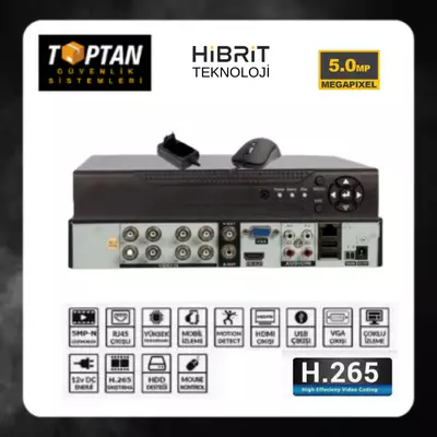 8 KANAL 5 MP 4 SESLİ FULL HD 5in1 HİBRİT H265+ KAMERA KAYIT CİHAZI DVR ARNA-4008