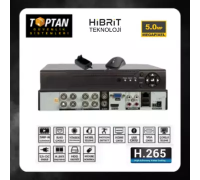 8 KANAL ÇİFT SESLİ 5 MP HİBRİT H.265+ DVR KAYIT CİHAZI- ARNA-4508