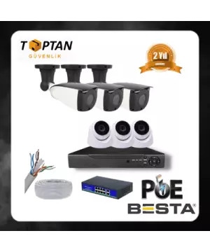 5 MP 3 İÇ MEKAN 3 DIŞ MEKAN KAMERALI IP POE GÜVENLİK SETİ KD-1750