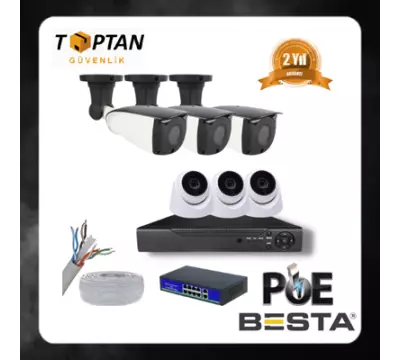 5 MP 3 İÇ MEKAN 3 DIŞ MEKAN KAMERALI IP POE GÜVENLİK SETİ KD-1750