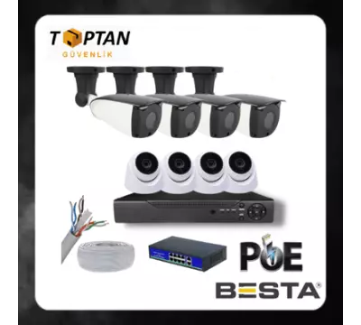 5 MP 4 İÇ MEKAN 4 DIŞ MEKAN KAMERALI IP POE GÜVENLİK SETİ KD-2748