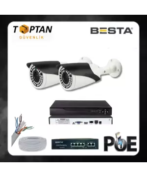 Besta 5 MP 1440P 2 Kameralı IP POE Güvenlik Seti KD-2542