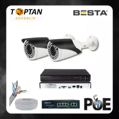 Besta 5 MP 1440P 2 Kameralı IP POE Güvenlik Seti KD-2542