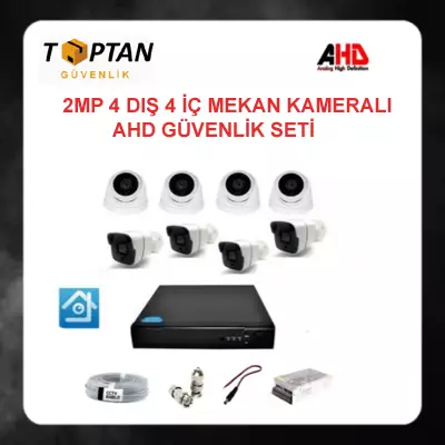 2MP 1080P 4 Dış Mekan 4 İç Mekan Kameralı Ahd Güvenlik Seti ARNA-7248