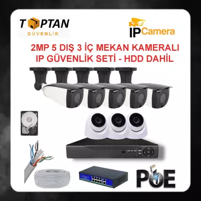 5 Dış Mekan 3 İç Mekan Sesli Dome Kameralı 2 TB HDD DAHİL Ip POE Güvenlik Kamerası Sistemi ARNA-8368