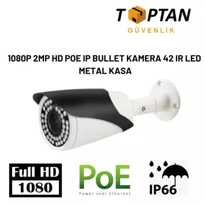 1080P 2MP HD POE IP BULLET KAMERA 42 IR LED METAL KASA ARNA-1142