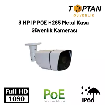 3 MP IP POE H265 Metal Kasa Güvenlik Kamerası ARNA-1365