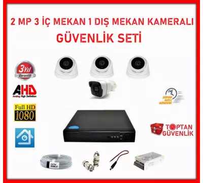 2 MP 1080P 3 İç Mekan 1 Dış Mekan Kameralı Ahd Güvenlik Seti ARNA-7204