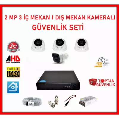 2 MP 1080P 3 İç Mekan 1 Dış Mekan Kameralı Ahd Güvenlik Seti ARNA-7204