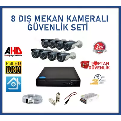 2 MP AHD 8 DIŞ MEKAN KAMERALI GÜVENLİK SETİ ARNA-7128