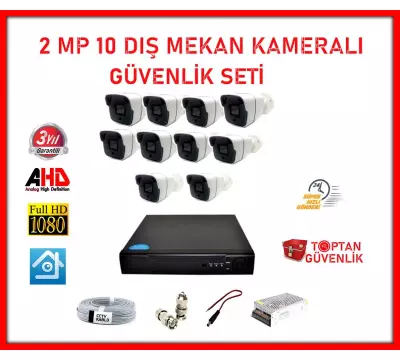 2MP 1080P 10 Dış Mekan Kameralı Ahd Güvenlik Seti ARNA-7140