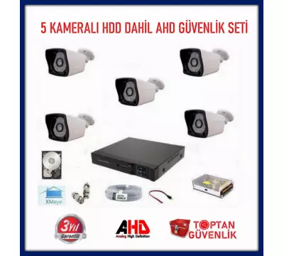 2MP 1080P 5 KAMERALI AHD GÜVENLİK SETİ 500 GB HARDDİSK DAHİL ARNA-7325