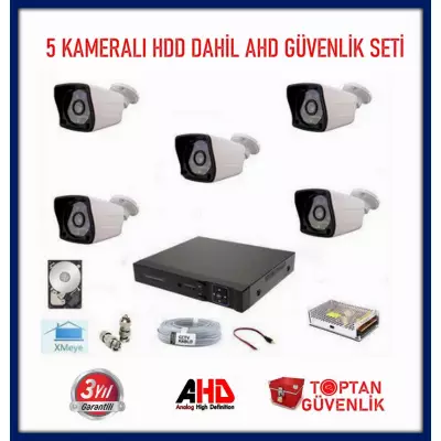 2MP 1080P 5 KAMERALI AHD GÜVENLİK SETİ 500 GB HARDDİSK DAHİL ARNA-7325