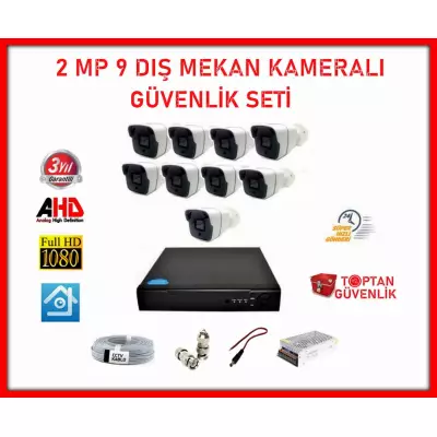 2MP 1080P 9 Dış Mekan Kameralı Ahd Güvenlik Seti ARNA-7149