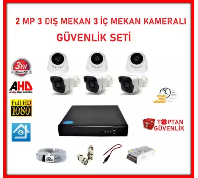 2MP 1080P 3 Dış Mekan 3 İç Mekan Kameralı Ahd Güvenlik Seti ARNA-7233