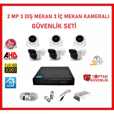 2MP 1080P 3 Dış Mekan 3 İç Mekan Kameralı Ahd Güvenlik Seti ARNA-7233