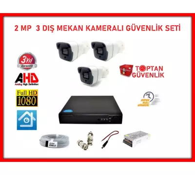 2MP 1080P 3 Dış Mekan Kameralı Ahd Güvenlik Seti ARNA-7143