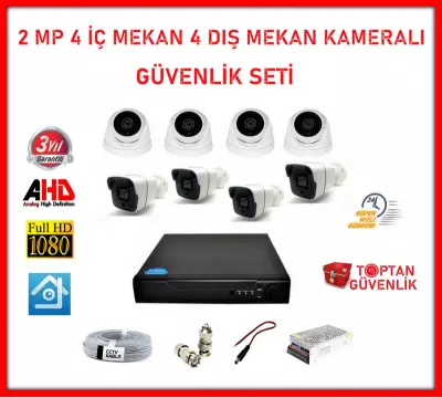 2MP 1080P 4 Dış Mekan 4 İç Mekan Kameralı Ahd Güvenlik Seti ARNA-7248