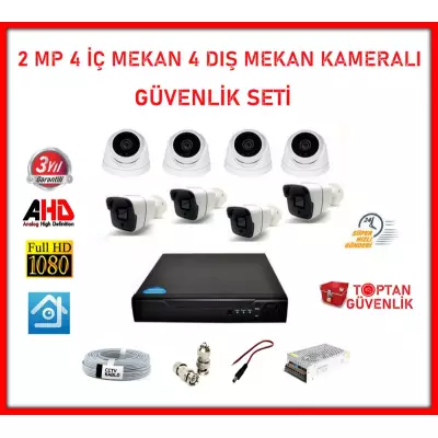 2MP 1080P 4 Dış Mekan 4 İç Mekan Kameralı Ahd Güvenlik Seti ARNA-7248