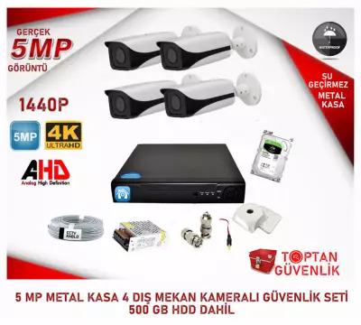 5 MP 1440P 4 METAL KASA KAMERALI 500 GB HDD DAHİL GÜVENLİK SETİ ARNA-7045