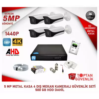 5 MP 1440P 4 METAL KASA KAMERALI 500 GB HDD DAHİL GÜVENLİK SETİ ARNA-7045