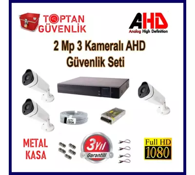 2MP Metal Uzay Kasa Dış Mekan 3 Kameralı AHD Güvenlik Seti ARNA-7433