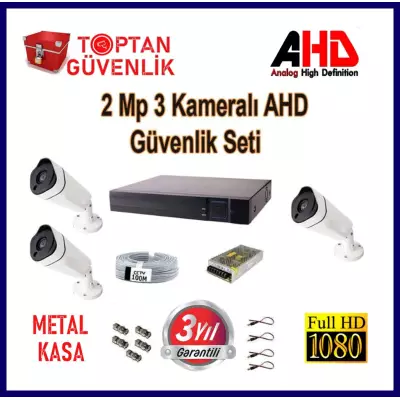 2MP Metal Uzay Kasa Dış Mekan 3 Kameralı AHD Güvenlik Seti ARNA-7433