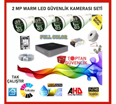 2 MP WARM LED 4 DIŞ MEKAN KAMERALI 500 GB HDD DAHİL GÜVENLİK SETİ ARNA-7425