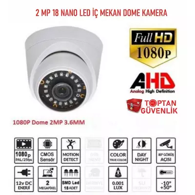 2 MP 18 SMD LED İç Mekan 1080P AHD Dome Kamera ARNA-2318