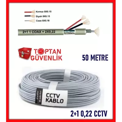 2+1 50 Metre 0.22 CCTV Kamera Kablosu ARNA-5022