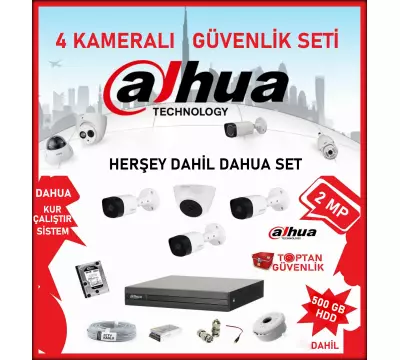 DAHUA 2 MP 4 Kameralı Herşey Dahil Güvenlik Seti